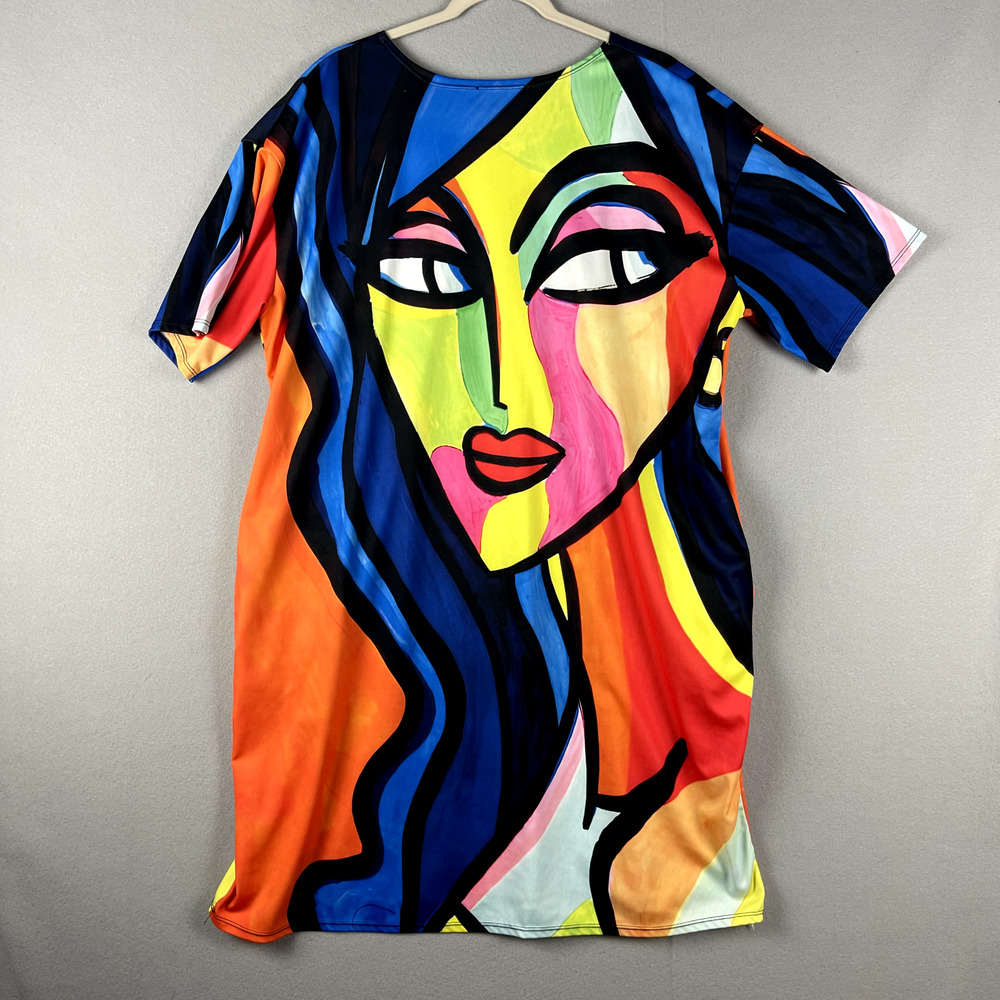 Lerouge Abstract Face Dress Womens XL Pockets Artsy Pop Art Colorful Bright - Picture 9 of 13